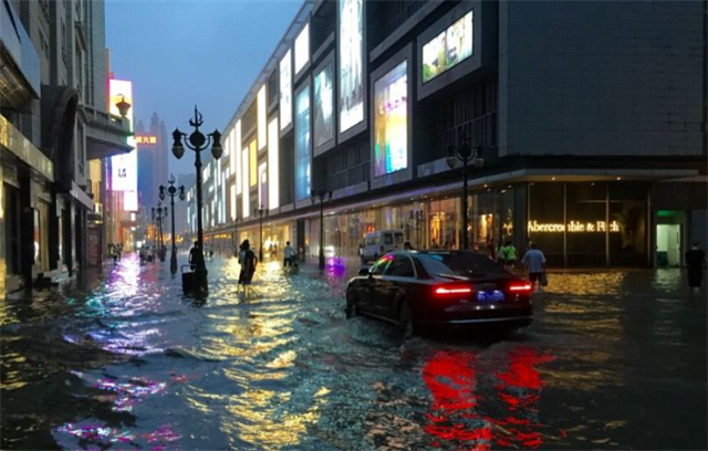 记得上小学时每逢大雨过后，和小伙伴们来到天津商业中心区滨江道、和平路，仿佛来到了威尼斯水世界，昨日暴雨过后途经此地，勾起了儿时的回忆。