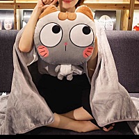 暖手靠枕汽车抱枕被子两用靠垫办公室午睡枕珊瑚绒午休毯子空调被