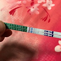 1.15姨妈，22号干净，中间断断续续的有啪啪啪，初三下午测没怀，今天早上测如图，一条很深，一条超浅，...