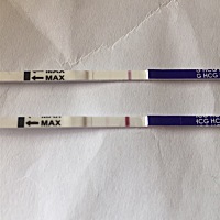 大家帮忙看看… 上面那条是前天测的，下面那条是昨天测的（第二条偏浅）。月经推迟4天，请问是怀孕了吗？