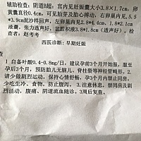 孕七周B超检测如下，最后一次查排卵情况说已经排卵  ，有一个液囊还有个1.2cm的卵泡，这次查左卵巢两个...