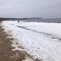 波兰结冰的沙滩，可见真的很冷呀