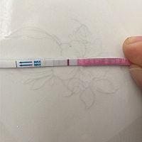 今天中午的排卵试纸是这样的，3.26来的大姨妈，，周期28天通常很准时……加油💪🏻
