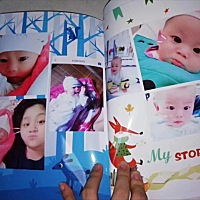 这么漂亮的书是我自己做的，边做边回忆宝贝成长点点滴滴，写下了想对宝宝说的话，等待着他长大开启，好...