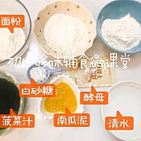 粽子小馒头: ①月龄:12月龄以上 ②食材:面粉300克，白砂糖10克，酵母3克，菠菜汁、南瓜泥、清水适量，红...