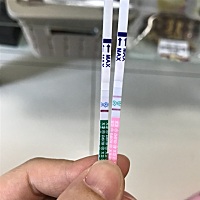 一边是验孕棒一边是排卵试纸，看到了验孕棒有一道浅浅的灰色。听说这是一种意念水印，这种水印只有自己...