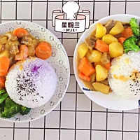 午餐打卡：咖喱牛肉🐂 凉拌🍅