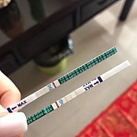 求各位妈妈看看，上面那条是昨天的，下面那条是今天的。一深一浅啊。。会是怀孕吗？？月经推迟第四天。...