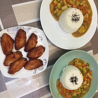 宝爸不在家，做了大宝爱吃的鸡翅和咖喱鸡肉饭