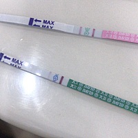 上个月18号来的月经，今天发高烧，吃药前测了下排卵和早早孕 如图，绿色是早孕试纸，强大的备孕妈妈请告...
