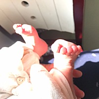 奶奶带着刘昀枀晒太阳，妈妈就出来喂个食，晒晒小欧巴的大脚