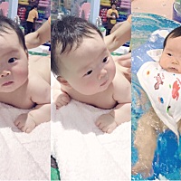 妞妞第一次游泳，哈哈～