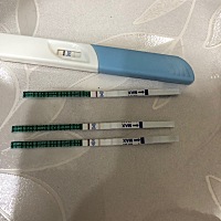 上面两个是昨天的，下面是今天早上测的好怕是炸胡，因为这两天肚子和胸都痛，是不是正常现象还是姨...