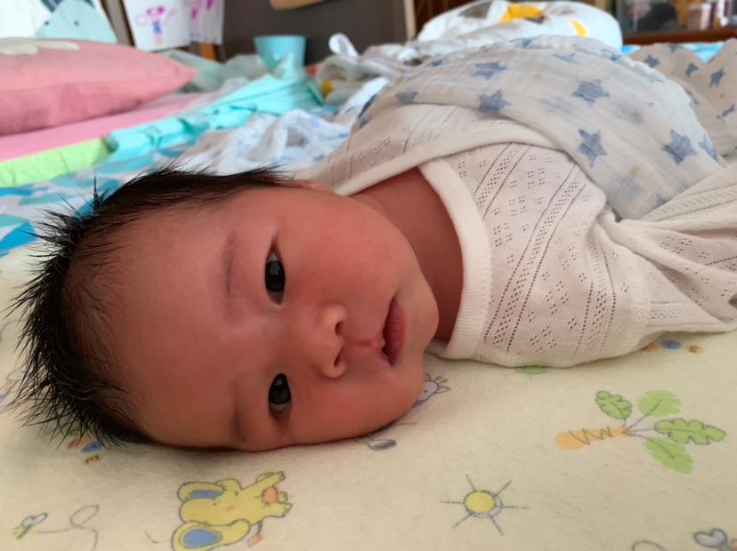 自家娃娃真是怎么看怎么喜欢呀，两周咯！小宝贝快点长大哦！二胎宝宝真的是个天使宝宝啊，只有饿了拉了才会哭一哭。吃了睡睡了吃的小猪猪。