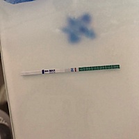 这是刚测出来拍的照片  过了半小时后就很淡很淡了 但是有意念灰  经期已经延迟了14天  请问各位能看到印...