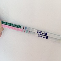 今天测的排卵和早孕，末次8.25日，前两天开始胸疼，左边乳房下面点肋骨那里疼，饿的更快。