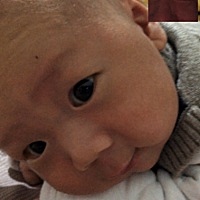去打疫苗医生建议每天让宝宝练习抬头两次，小家伙脖子软软的还抬不怎么起来，努力的样子有点可爱吖～
