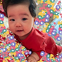 快4个月了，今天小老二会自己翻身了！腿一使劲就翻过去了，只是压在身子下的手还抽不出来。
