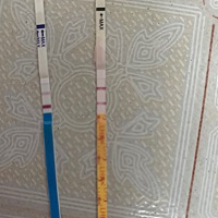 大家帮我看看这是什么情况，上个月1号来的月经，每次都提前3-4天的，这次还没来，所以就用测试纸测了一...