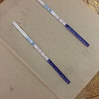 推迟了4天例假测的，本来想等10天，忍不住测了，还是晚上测的