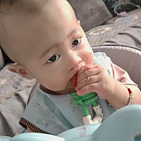 今天妈妈买回草莓给我吃  看我吃的脸上都是草莓汤汤   哈哈  可爱吧 不光要吃  还要时不时拿手抓一抓  ...
