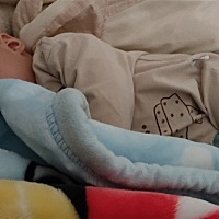 终于不用抱睡了，就是睡着了都要翻身，趴着就会醒，给他团团包围💑