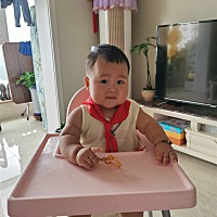 我儿子9个月25天了，25斤，母乳喂养！辅食一天两次！其中一次水果，一顿饭！8颗牙！