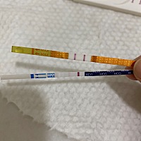 这次宝宝好好的 坐等加深去医院抽血 8.6早上晨尿 黄色排卵纸强阳 蓝色早孕纸粉印 8.6号晚上睡觉前测多一...