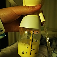宝宝还在观察。我成了挤奶君