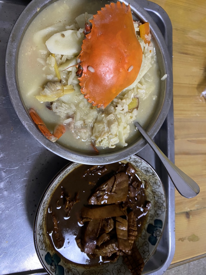 螃蟹蛤蜊排骨粥，黑糖炒腰子